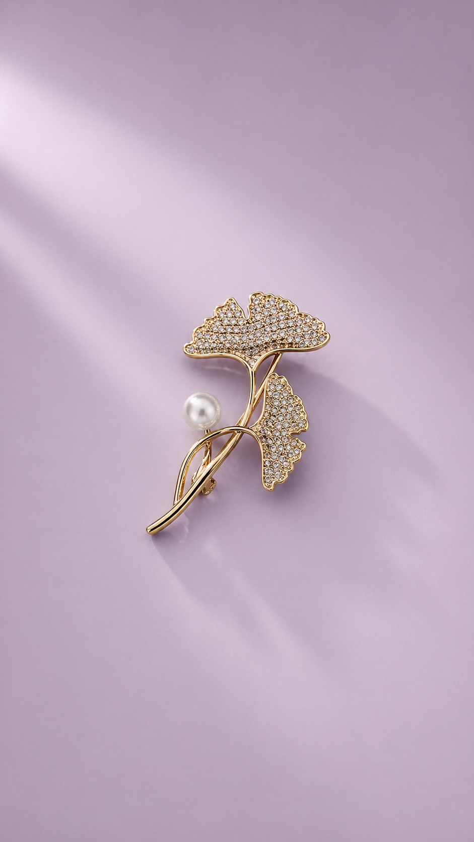 Gilded Petal - Gold Plated Champagne Crystal Ginkgo Brooch