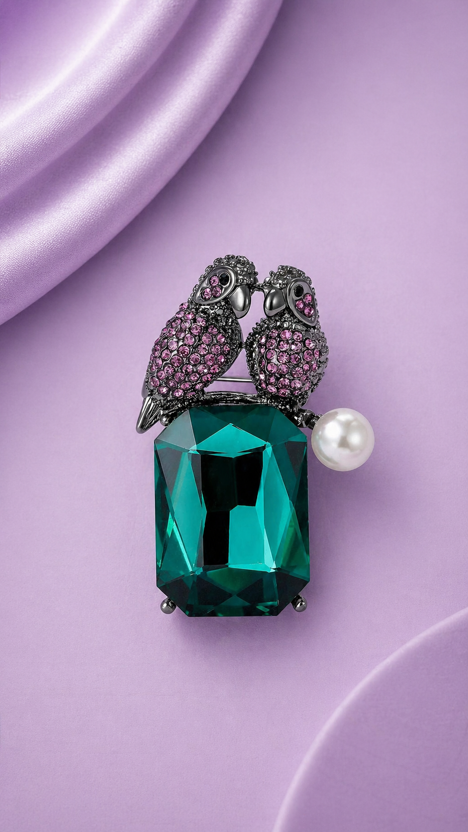 Quiet Love - Crystal Lovebird & Gemstone Brooch