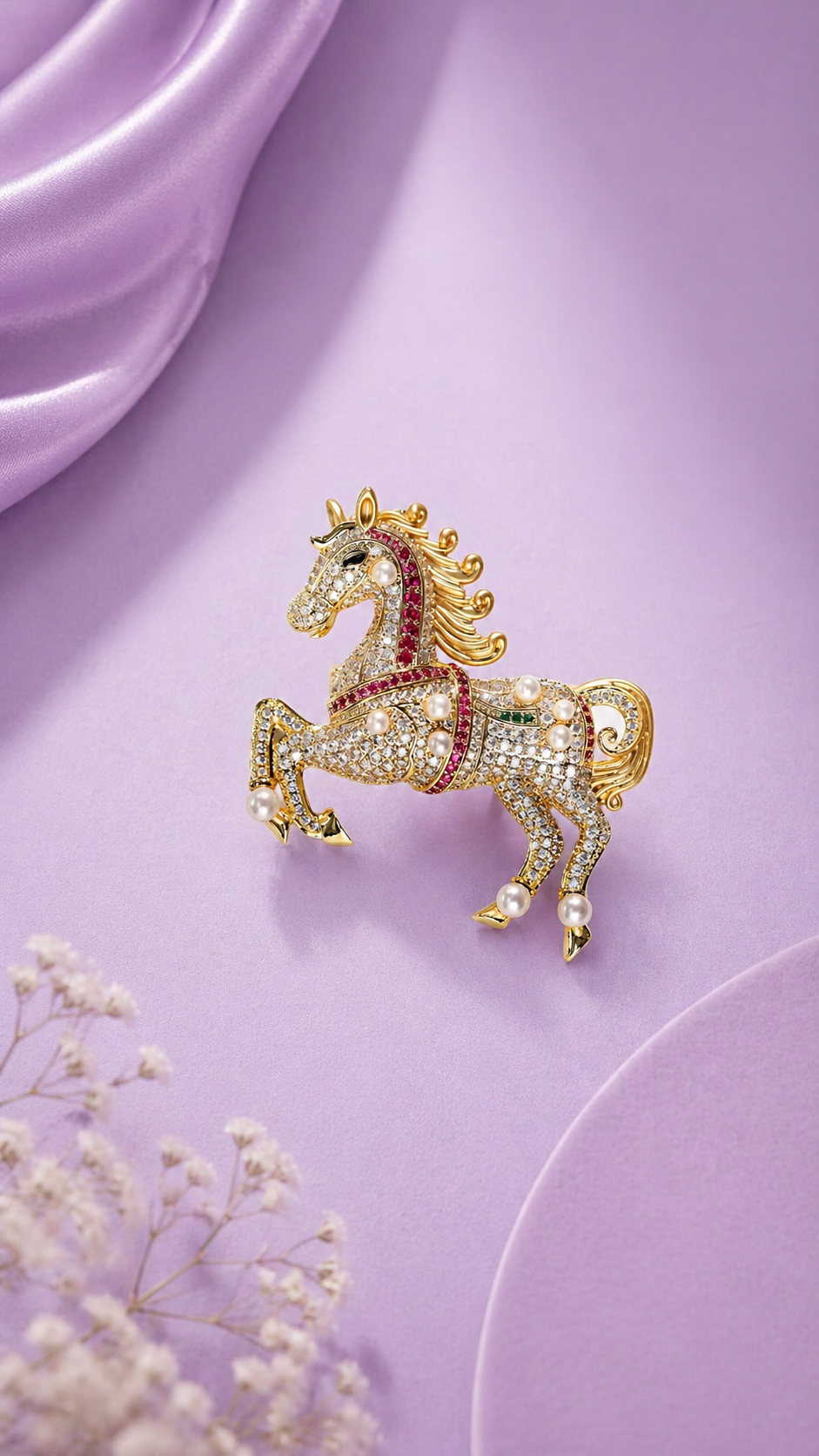 Noble Rise - Gold Crystal Rearing Horse Brooch