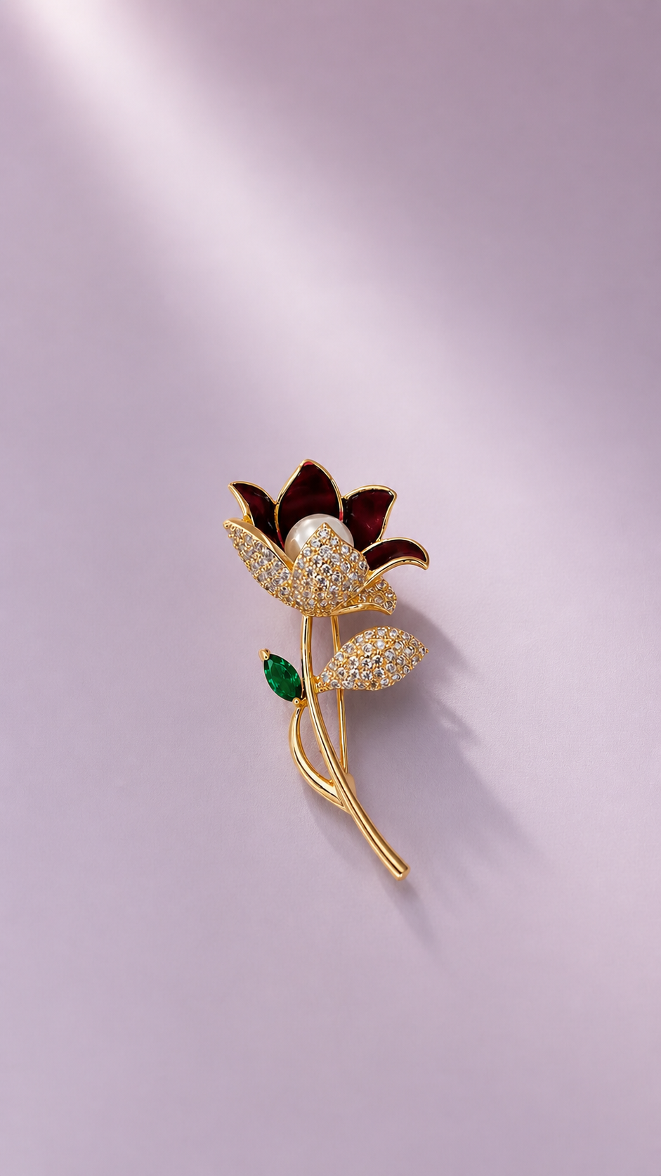 Ruby Bloom - Enamel & Pearl Tulip Brooch