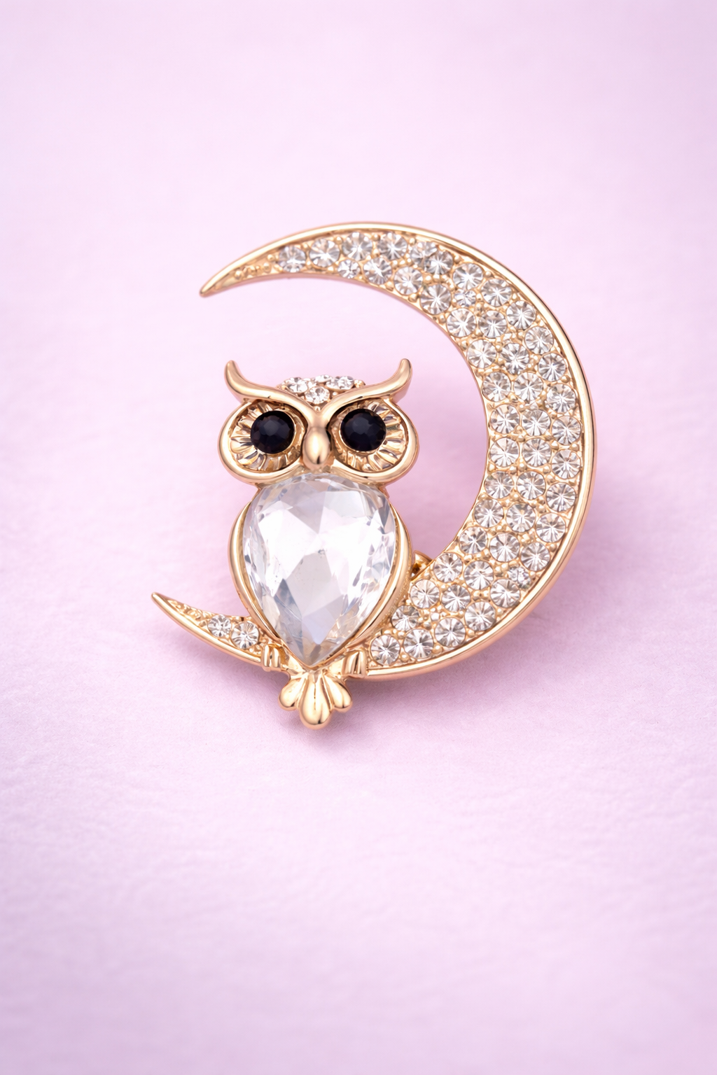 Midnight Scholar - Crystal Owl & Moon Brooch