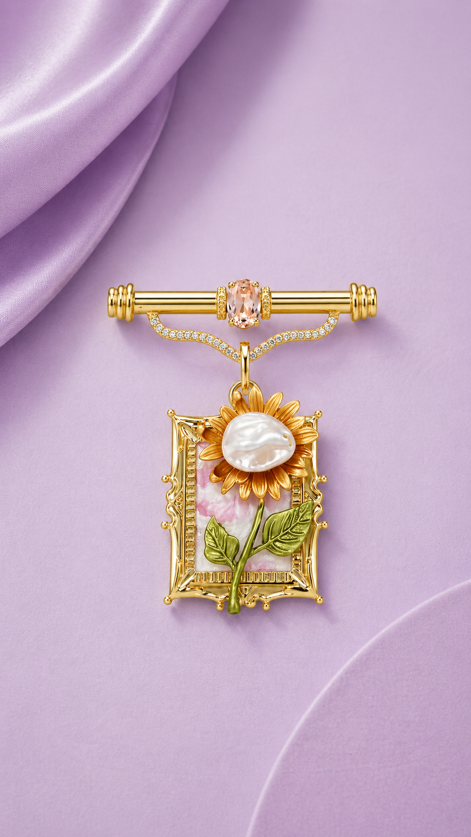 Painted Beauty - Gold Pearl Sunflower Brooch