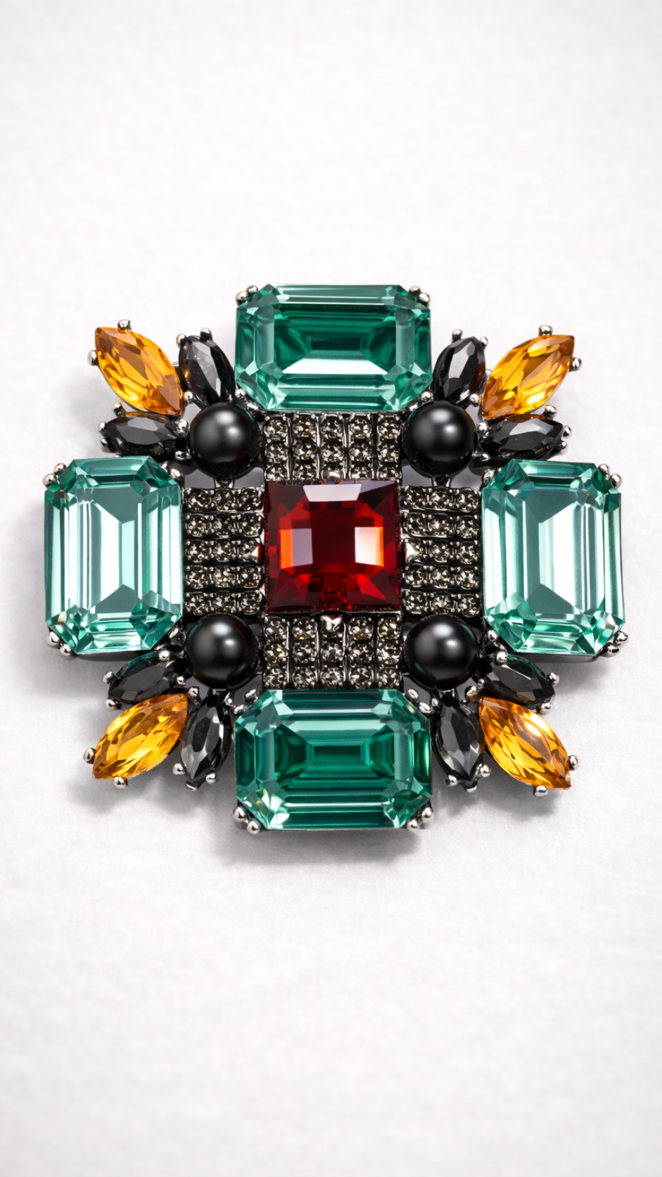 Fair Square - Multicolour Crystal Cross Brooch