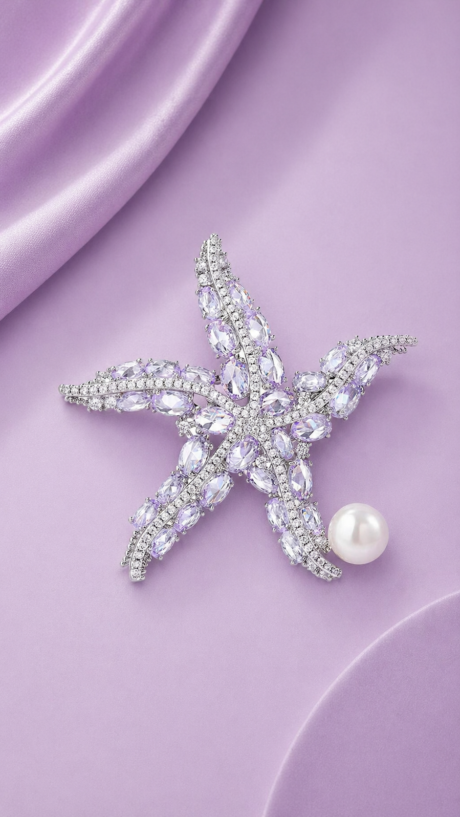 Crystal Star - White Pavé Crystal Starfish Brooch
