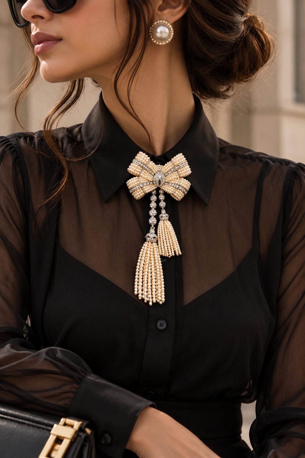 Bow Down – Beaded Bow & Tassel Brooch