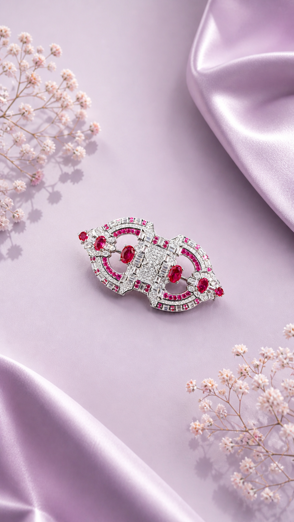 Scarlet Frame - Art Deco Sterling Silver Ruby Brooch