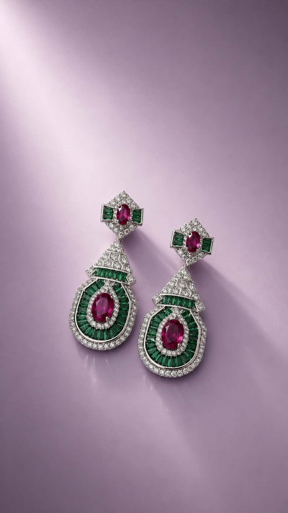 Ruby Regent - Ruby Crystal & Emerald Pavé Drop Earrings