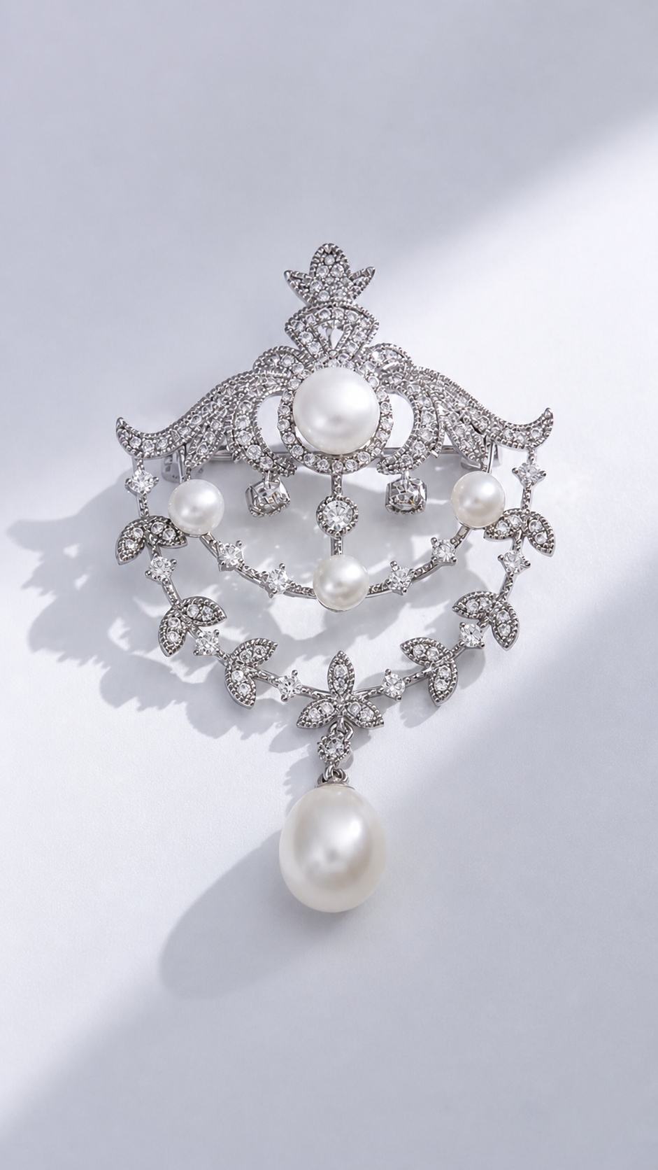Regal Crest - Pearl & Crystal Crown Brooch