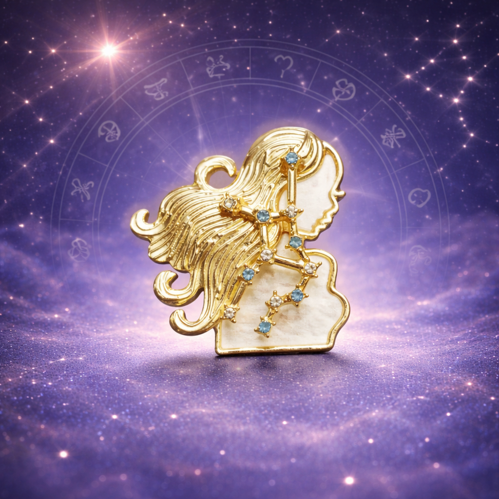 Astral Identity - Gold Zodiac Crystal Brooch