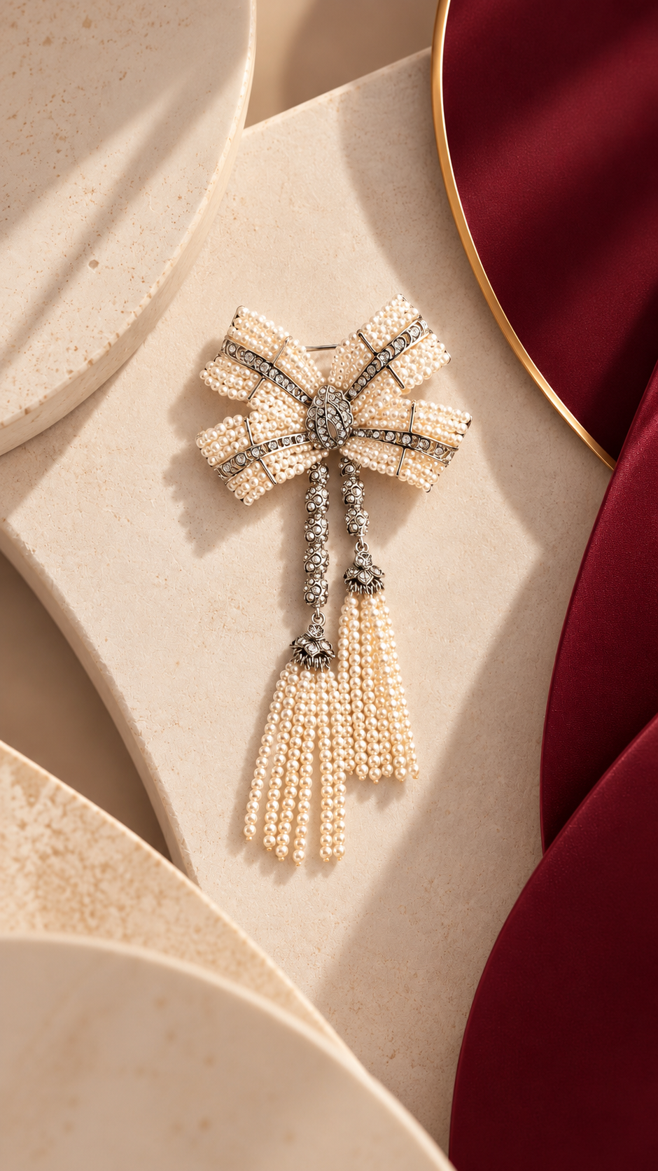 Bow Down – Beaded Bow & Tassel Brooch