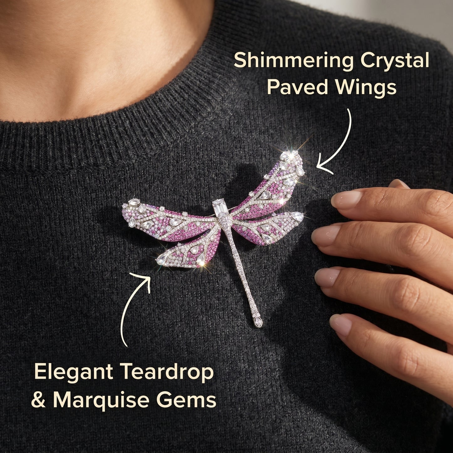 Free Spirit - Pink Crystal Dragonfly Brooch