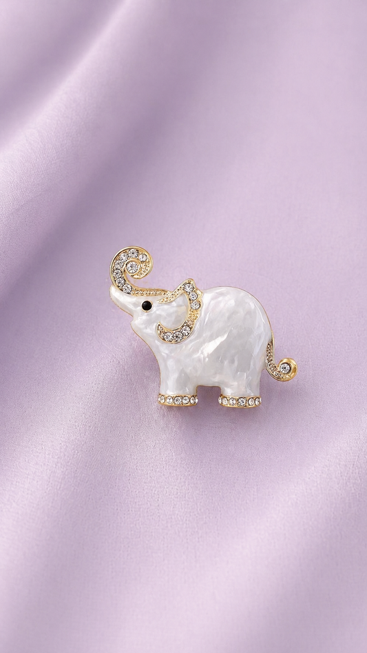 Ivory Tusker - Mother of Pearl Crystal Elephant Brooch