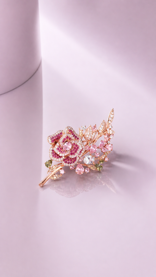 Rosé Empress - Rose Gold Crystal Floral Brooch