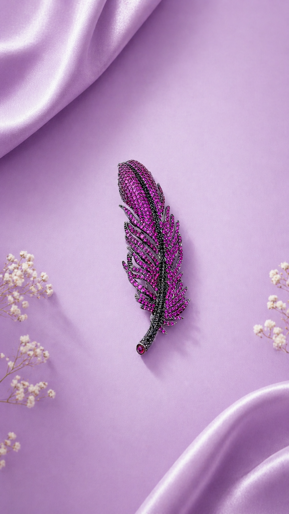 Soft Rebel - Pink Crystal Feather Brooch