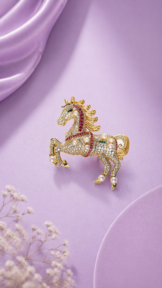 Noble Rise - Gold Crystal Rearing Horse Brooch