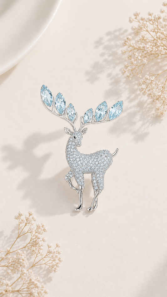 Antler Crest - Pavé Crystal Deer Brooch