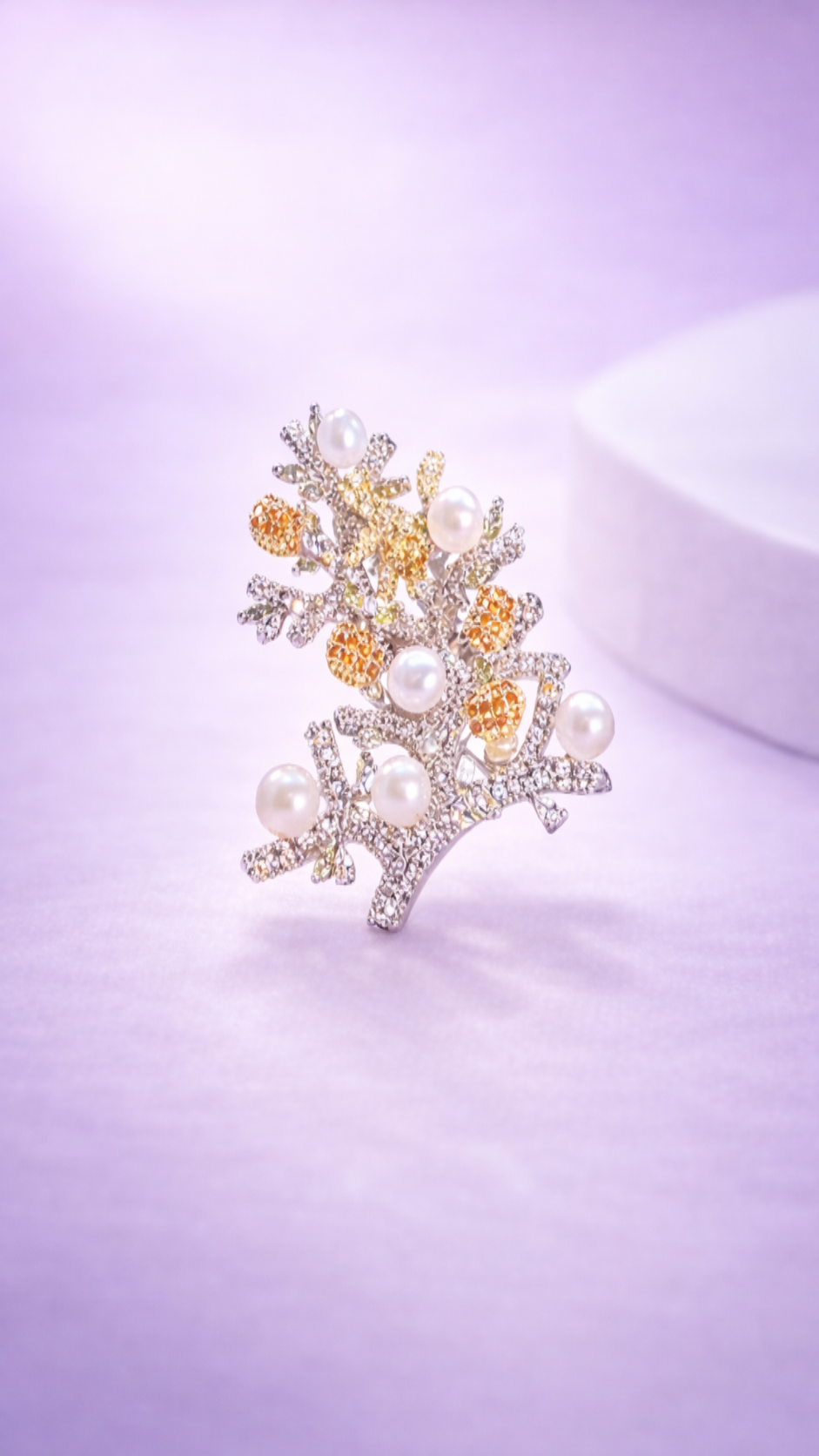 Golden Reef - Pearl & Crystal Coral Branch Brooch