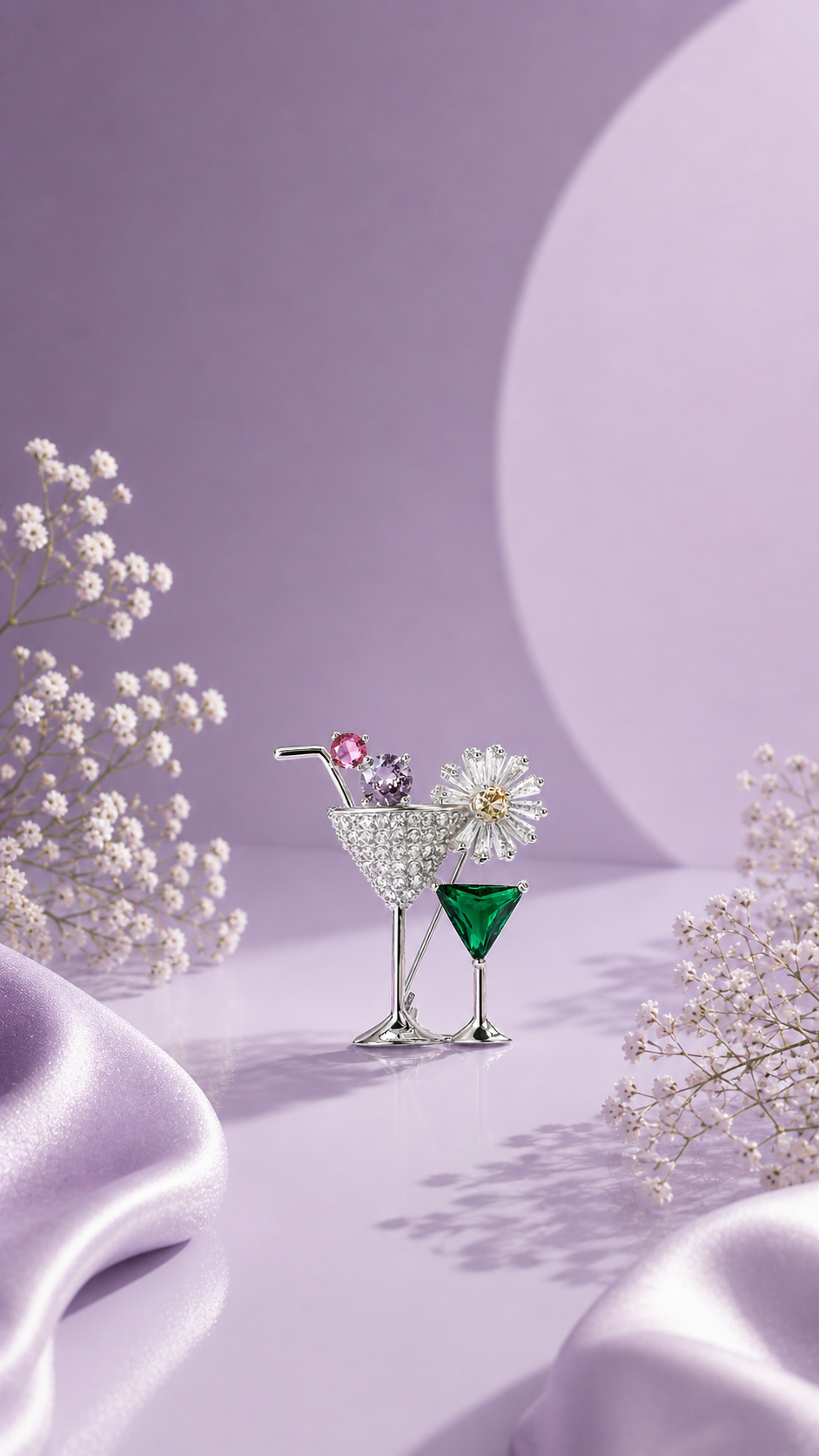 On the Rocks - Crystal Cocktail Glass Brooch