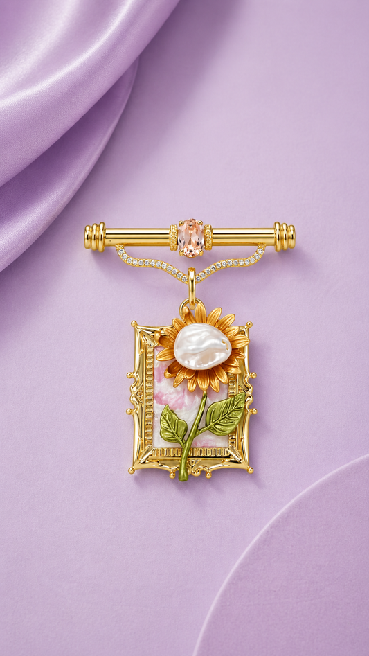 Painted Beauty - Gold Pearl Sunflower Brooch
