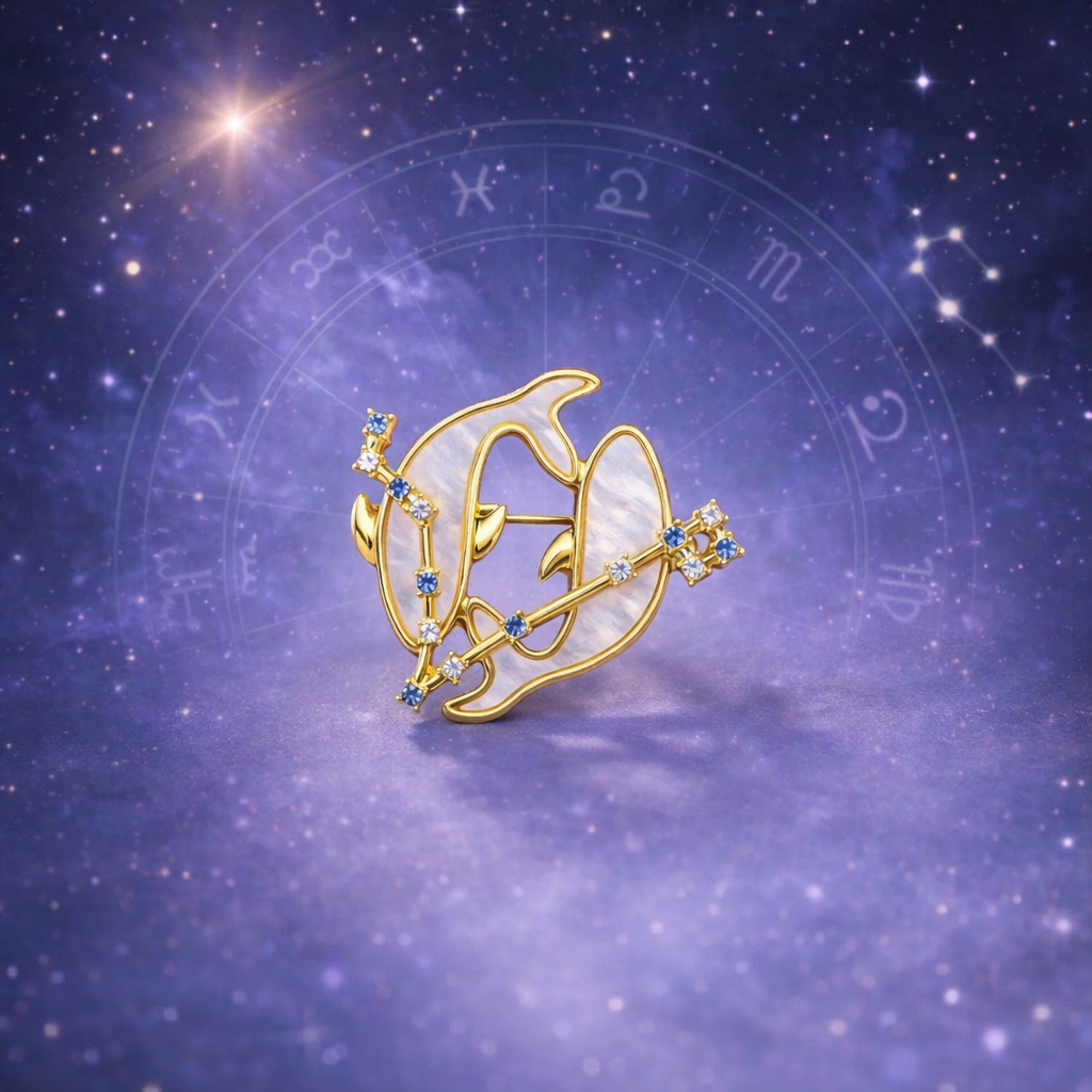 Astral Identity - Gold Zodiac Crystal Brooch