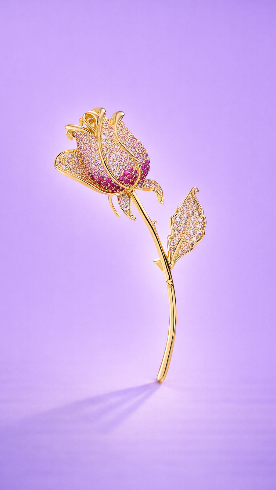 Rosé Blush - Gold Crystal Rose Brooch