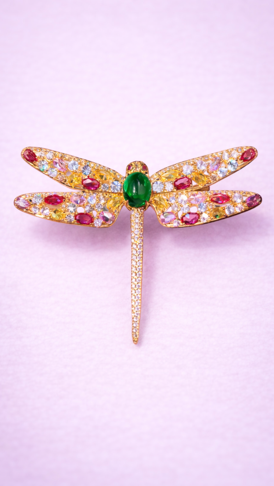 Crimson Muse - Ruby & Emerald Crystal Dragonfly Brooch