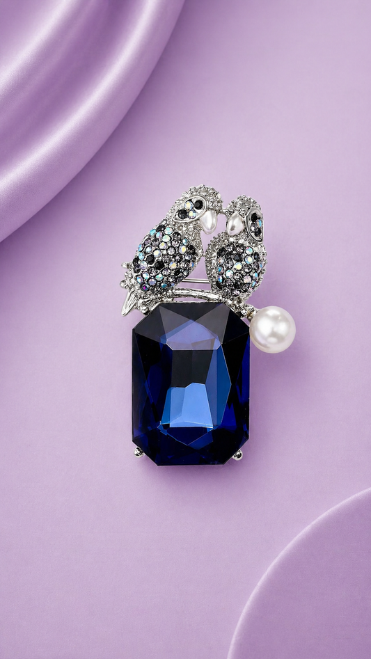 Quiet Love - Crystal Lovebird & Gemstone Brooch