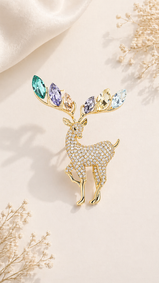 Antler Crest - Pavé Crystal Deer Brooch