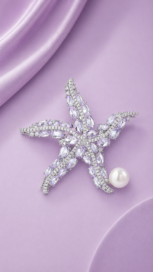 Crystal Star - White Pavé Crystal Starfish Brooch