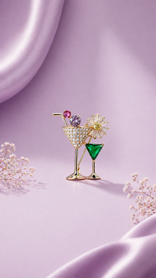 On the Rocks - Crystal Cocktail Glass Brooch