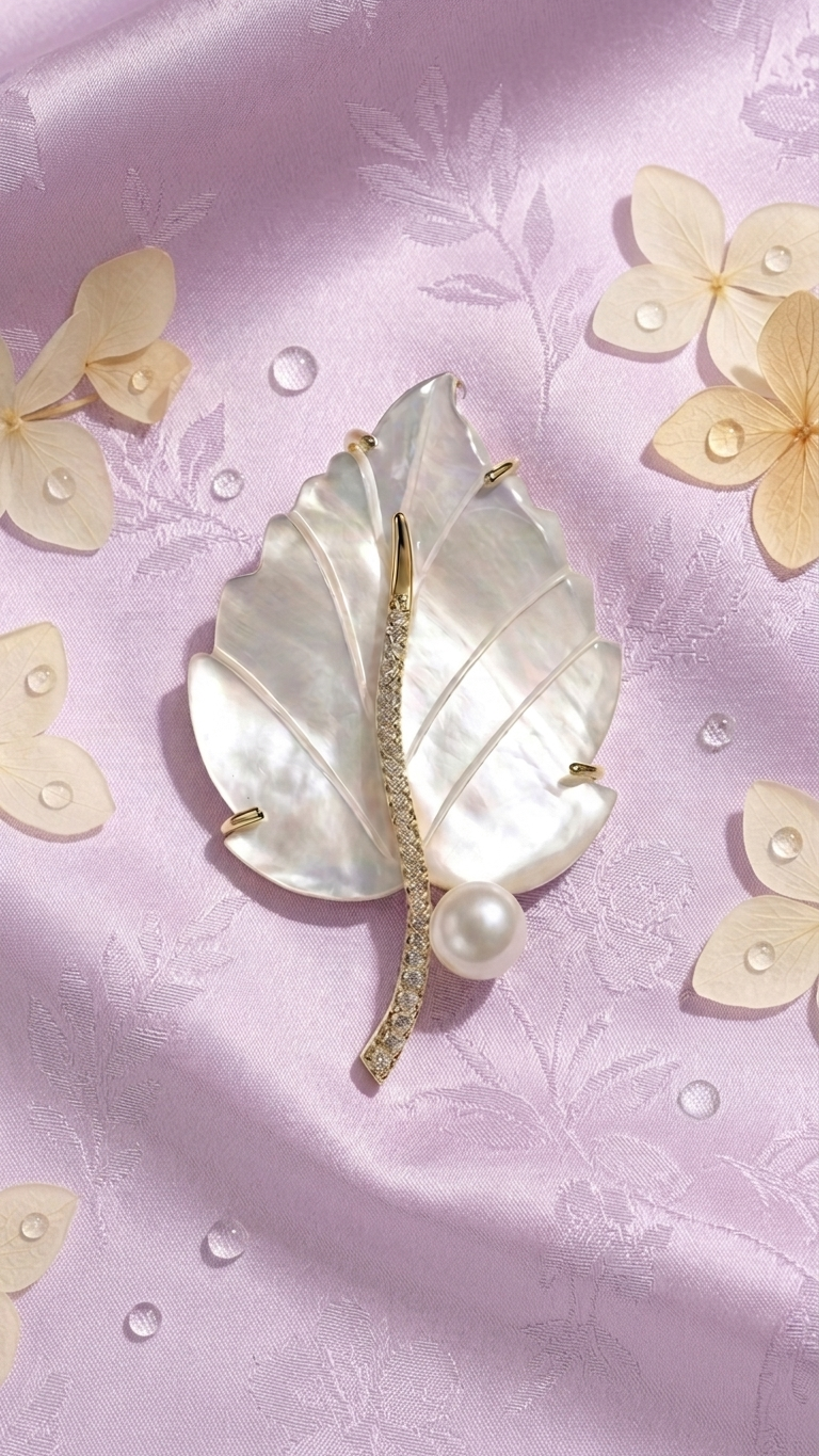 The Serenity - Mother of Pearl Leaf Brooch