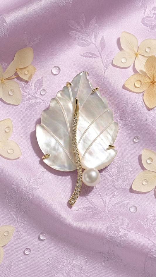 The Serenity - Mother of Pearl Leaf Brooch