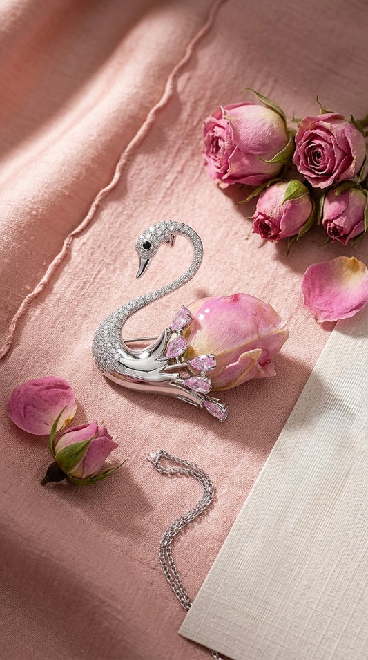 Odette - White Crystal Swan Brooch