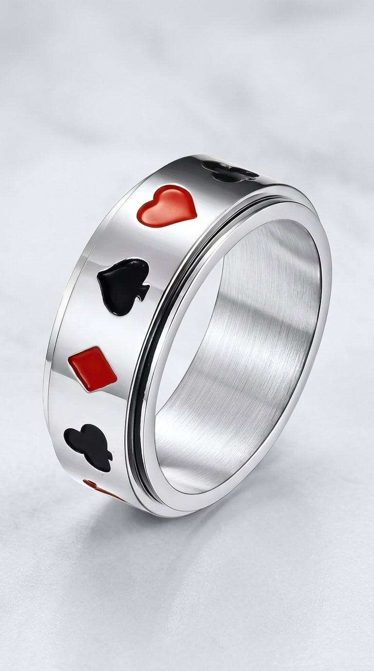 Wild Card - Playing Card Suits Spinner Ring