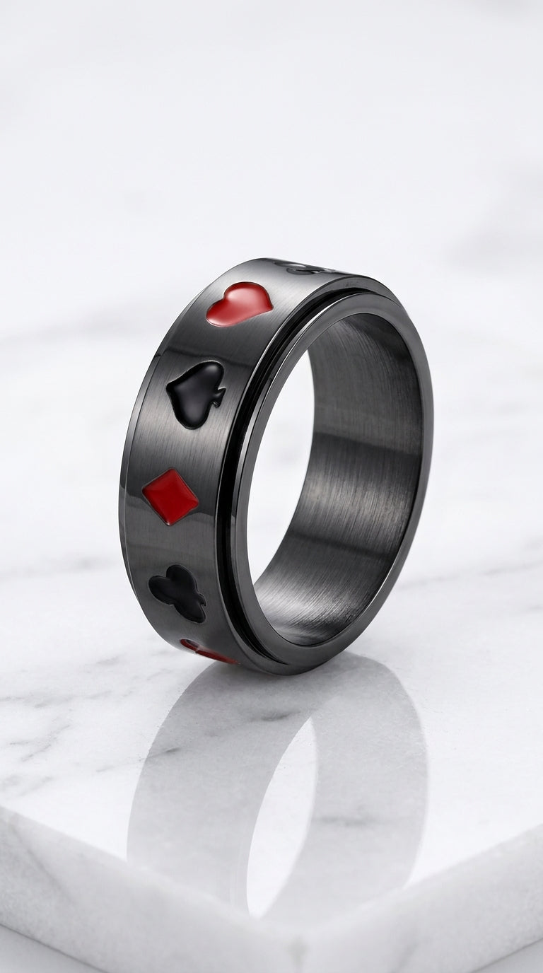Wild Card - Playing Card Suits Spinner Ring
